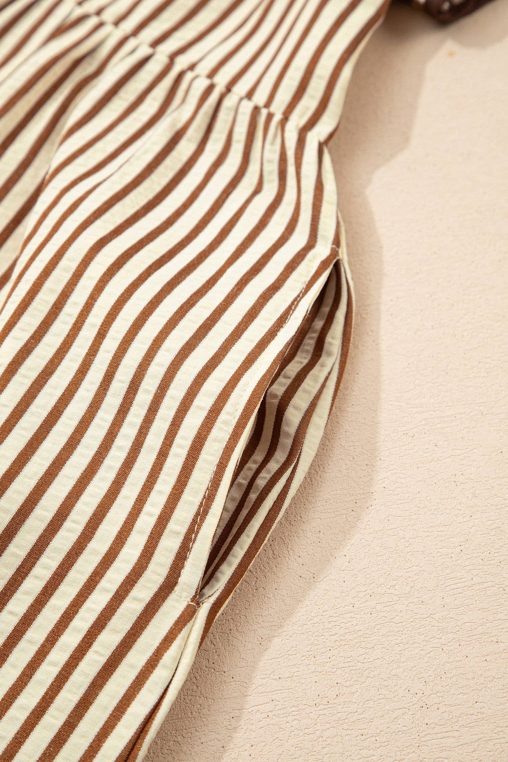 Stripe Double Ruffled Short Sleeve V Neck Midi Dress (S-XL)