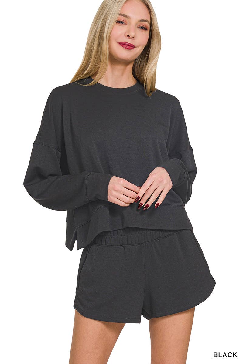 Scuba Long Sleeve Sweatshirts & Shorts 2PC Set - Zenana