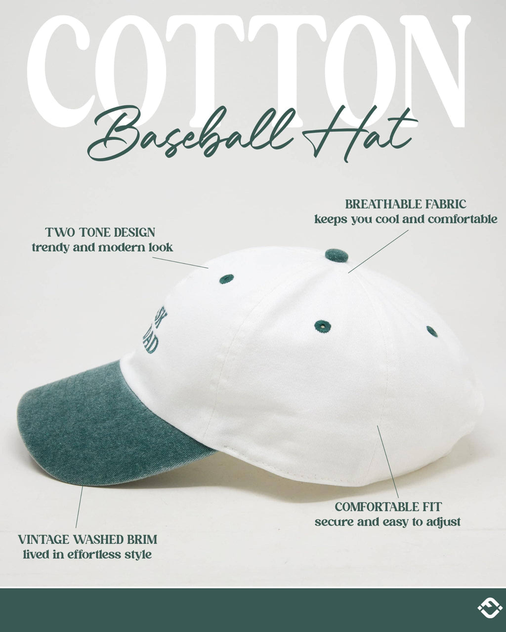 Cotton 2-Tone Baseball Cap - Go Ask Your Dad - Green/Natural
