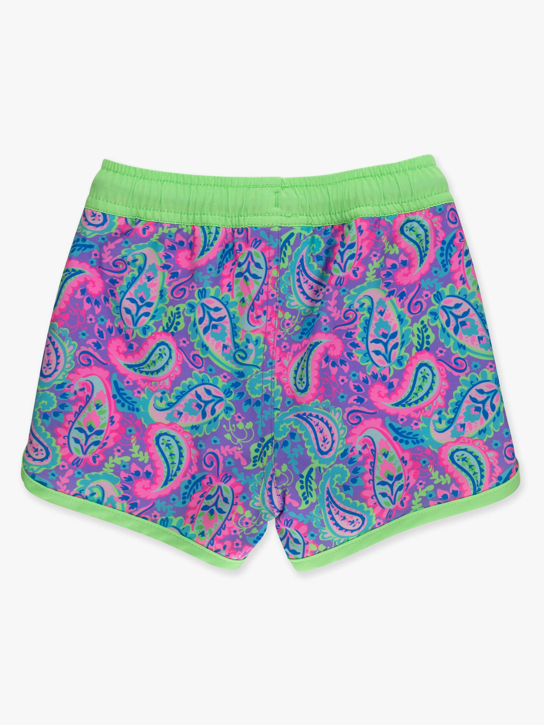 Boys Neon Paisley Pop Performance Hybrid Dolphin Hem Swim Trunks