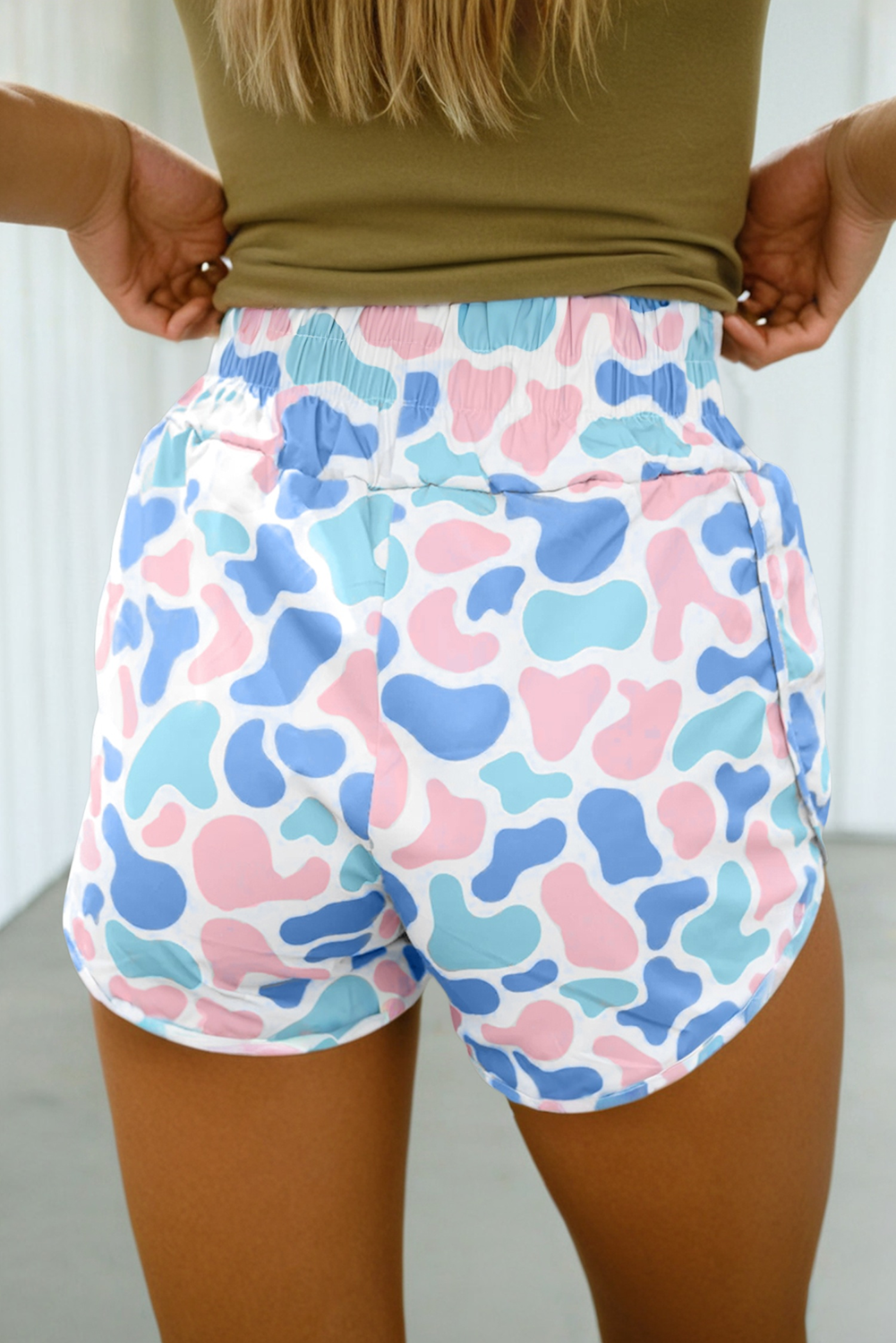 Camouflage Shirred High Waist Athleisure Shorts (S-XL)