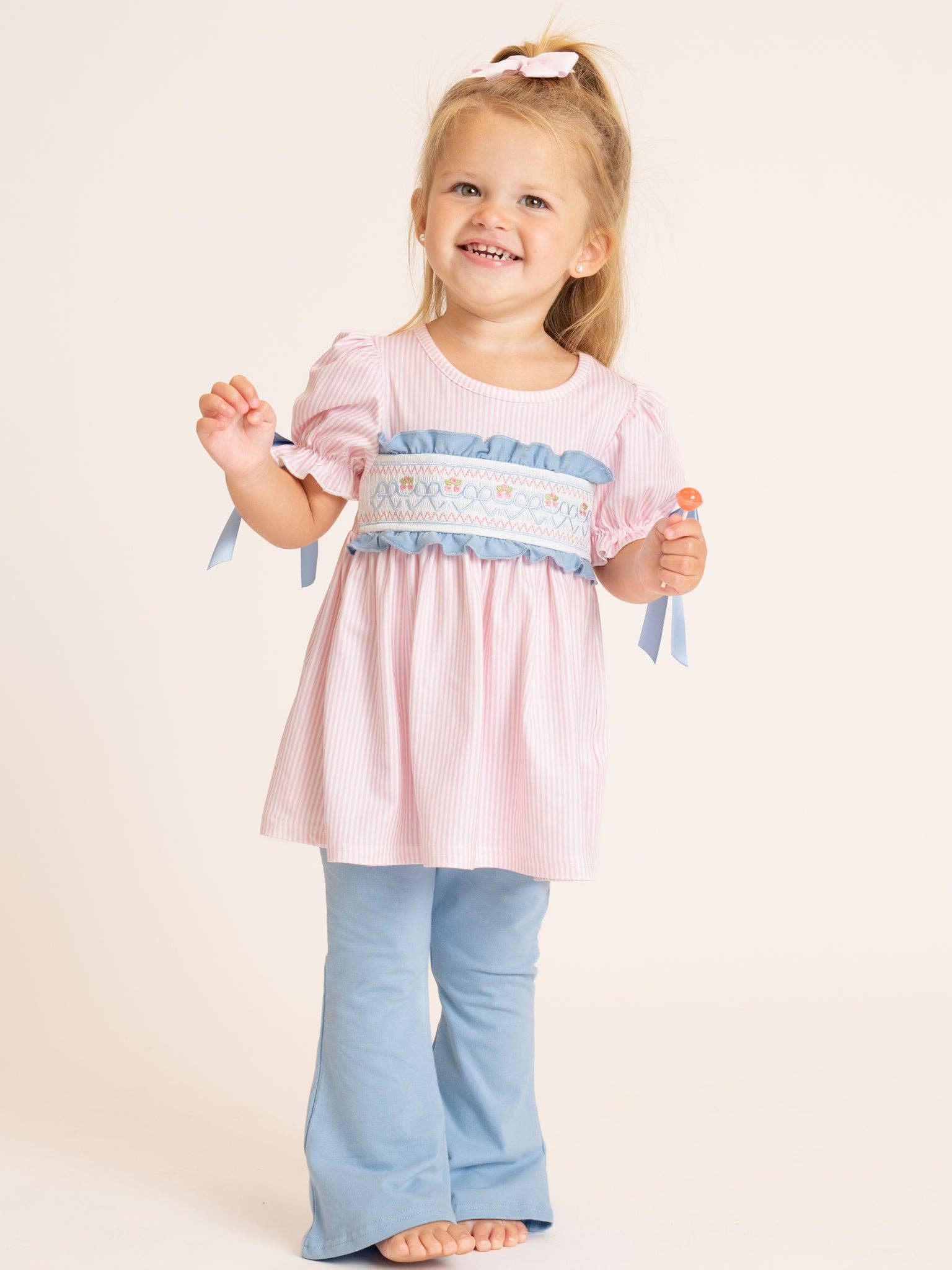 Dainty Bow Smocked Bell Bottom Outfit