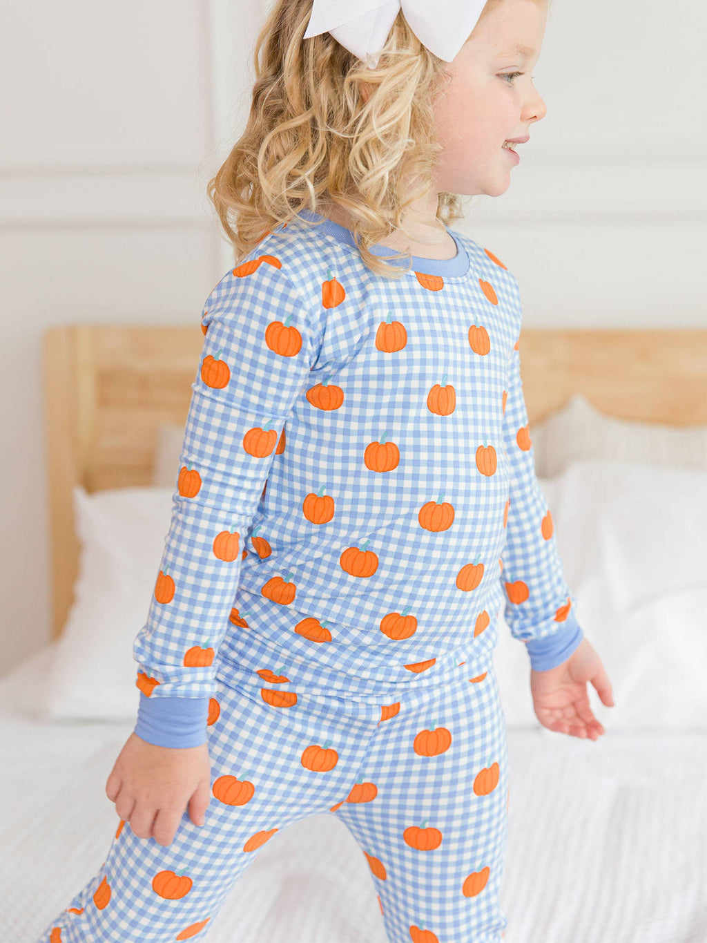 SoftSnooze™ Kids Bamboo Viscose Pumpkin Patch Gingham Long Sleeve Pajama Set