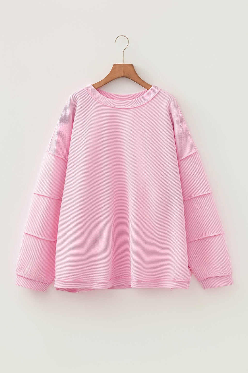Solid Drop Shoulder Long Sleeve Plus Size Ribbed Top (1X-4X)