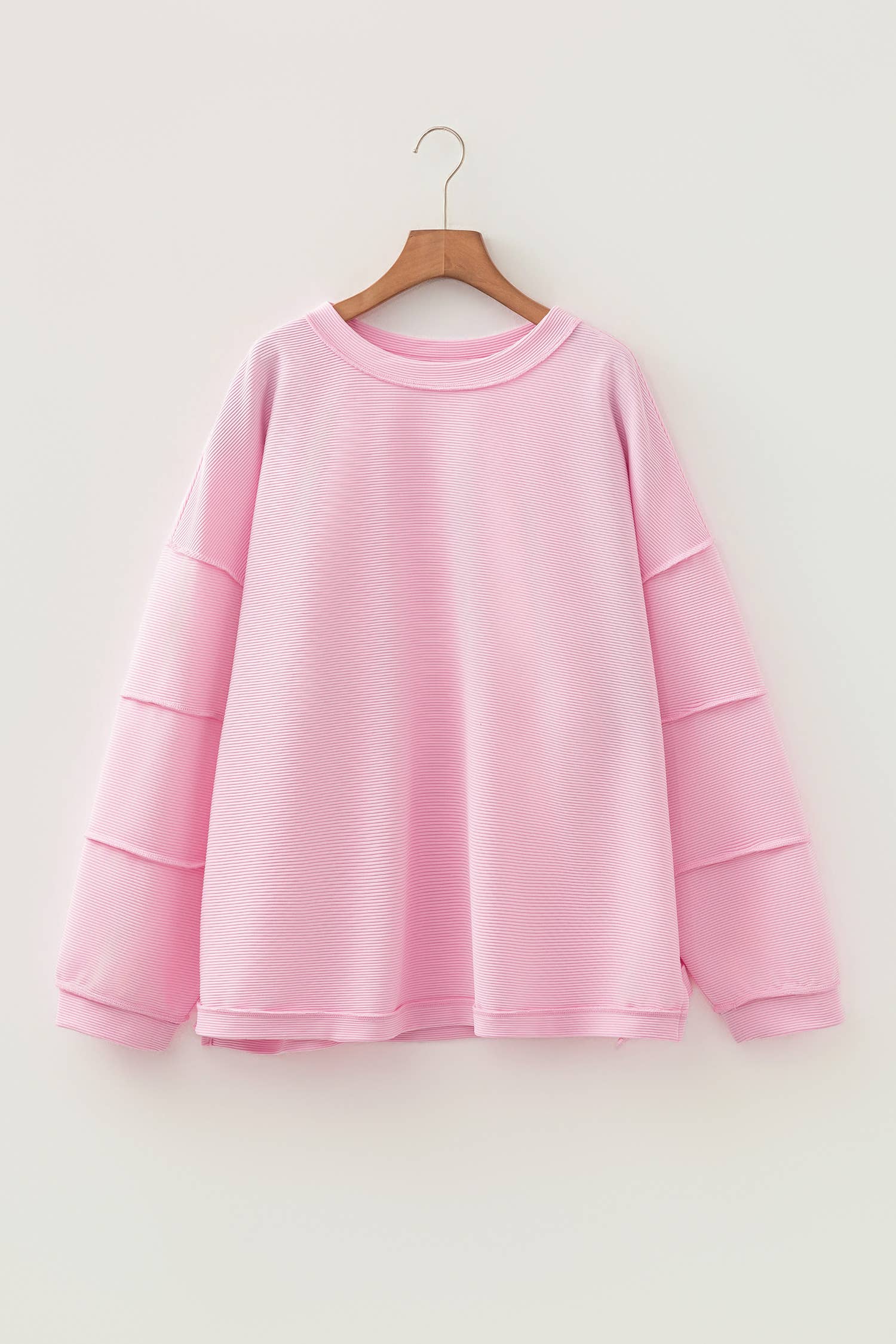 Solid Drop Shoulder Long Sleeve Plus Size Ribbed Top (1X-4X)