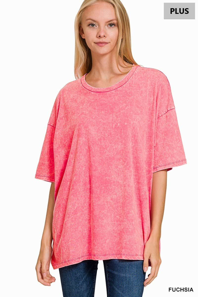 Plus size Washed Cotton Oversized Boyfriend Tee - Zenana