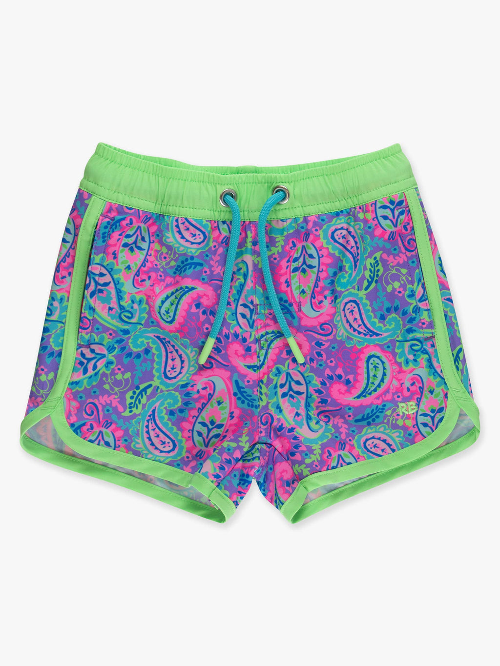 Boys Neon Paisley Pop Performance Hybrid Dolphin Hem Swim Trunks