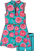 Girls Bright Blossoms Flutter Sleeve Active Dress & Bike Short Set