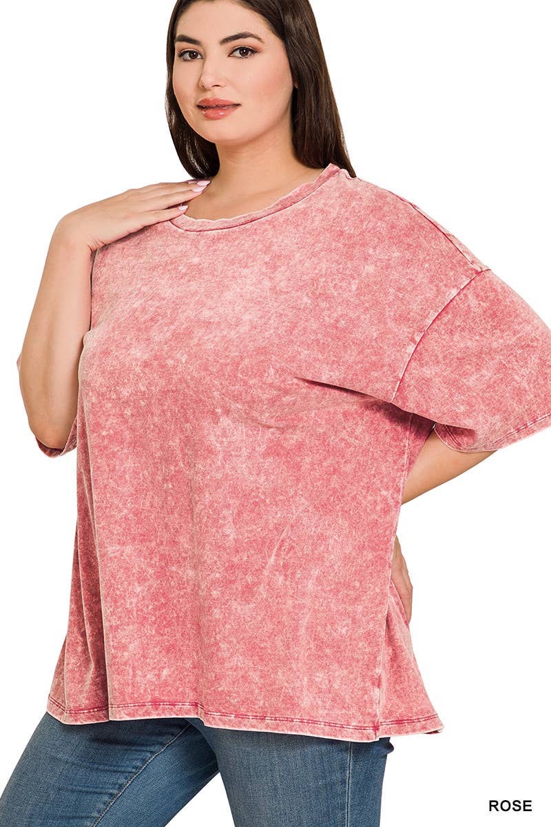 Plus size Washed Cotton Oversized Boyfriend Tee - Zenana