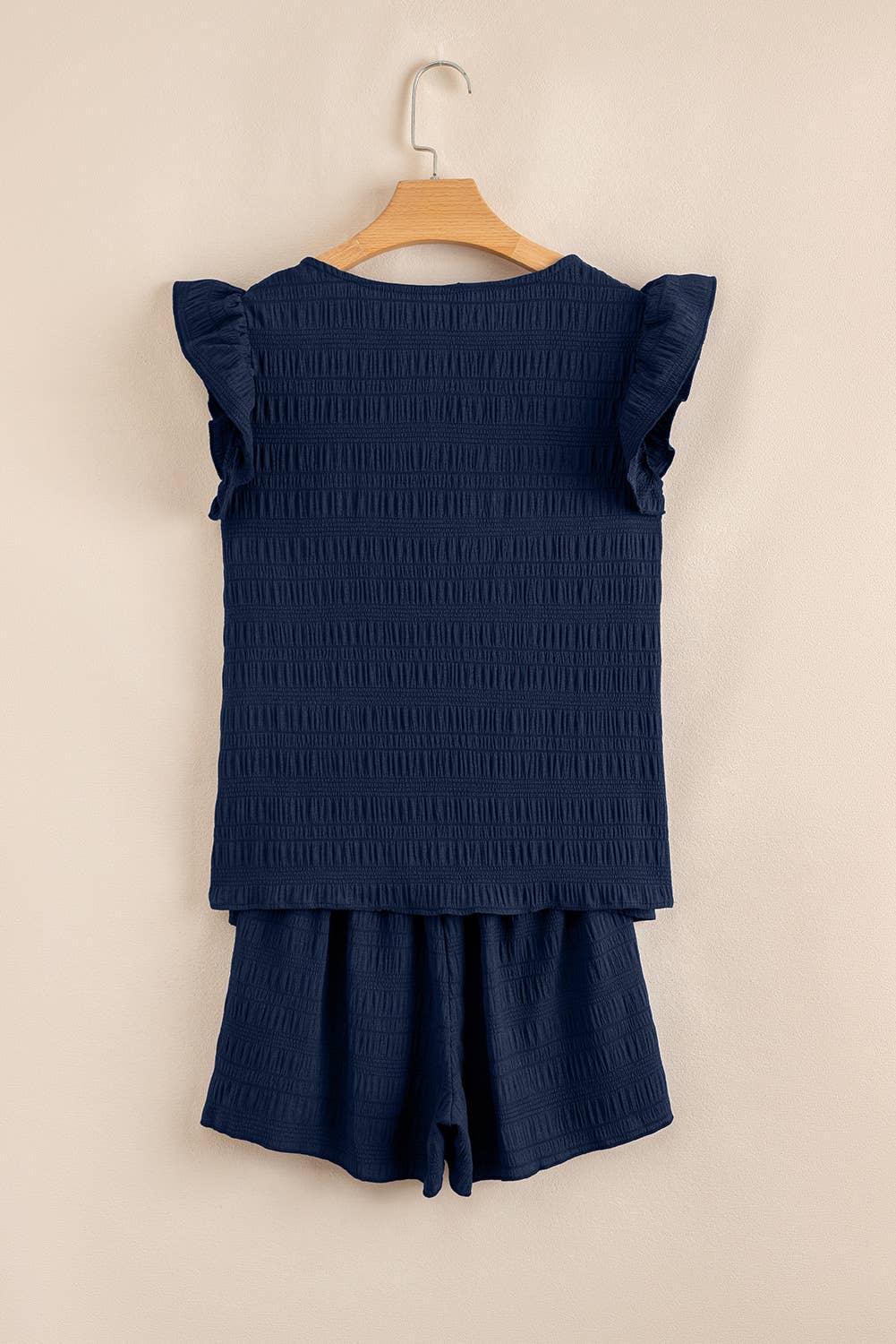 Textured Square Neck Top and Shirred Shorts Set (S-XL)