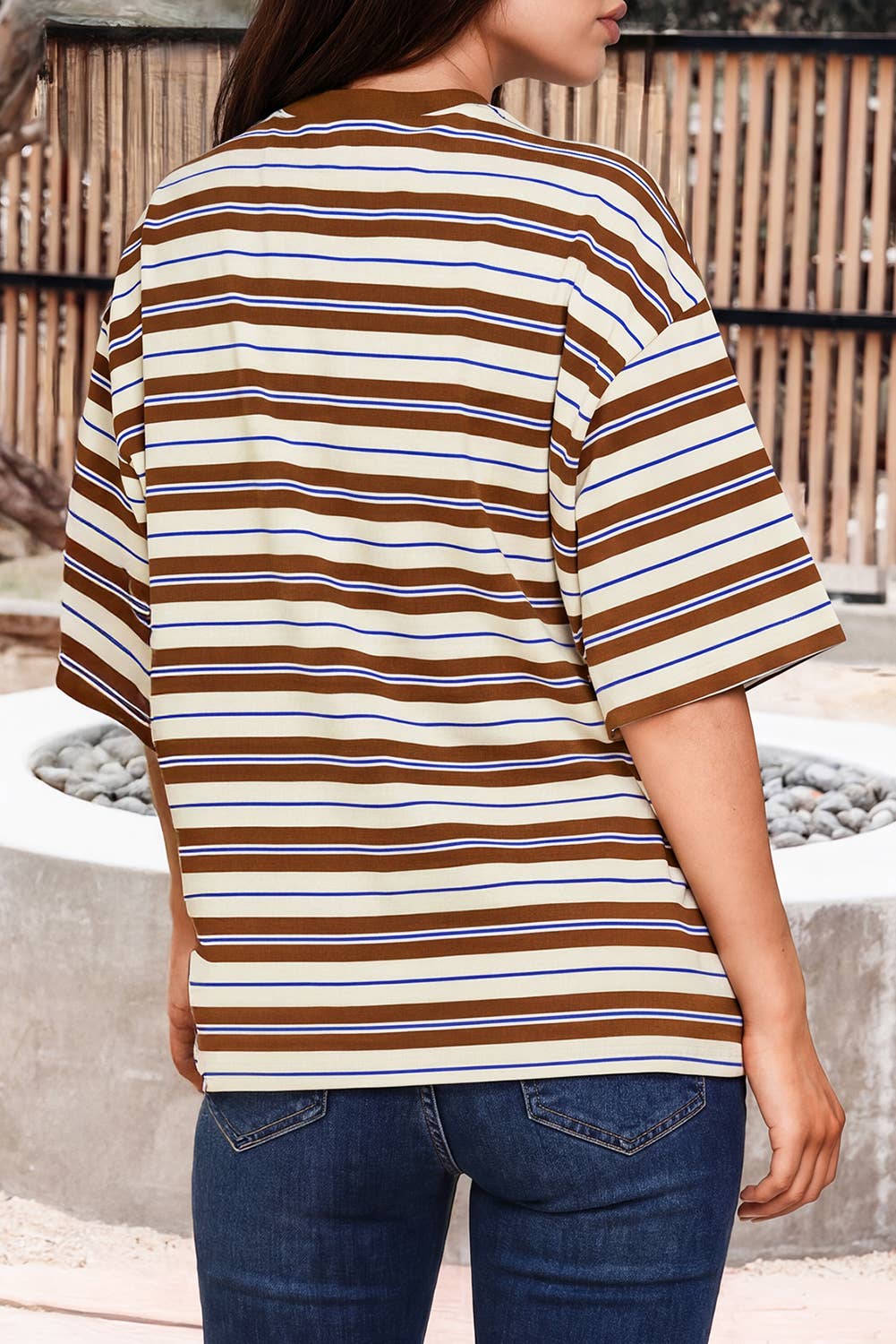 Stripe Womens Casual Oversized Tee (S-XL)