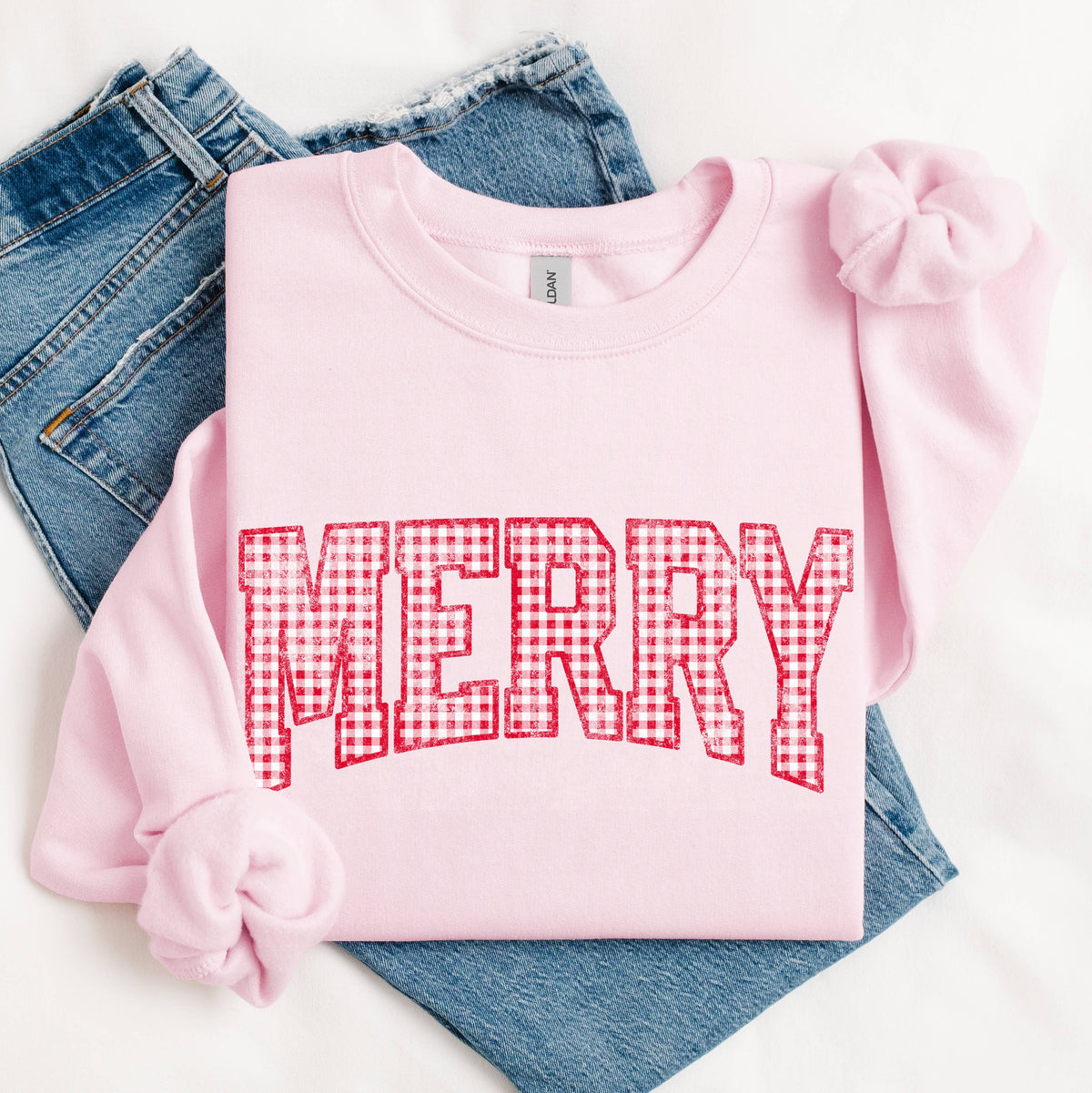 Merry Gingham Sweatshirt | Holiday Graphic Crewneck