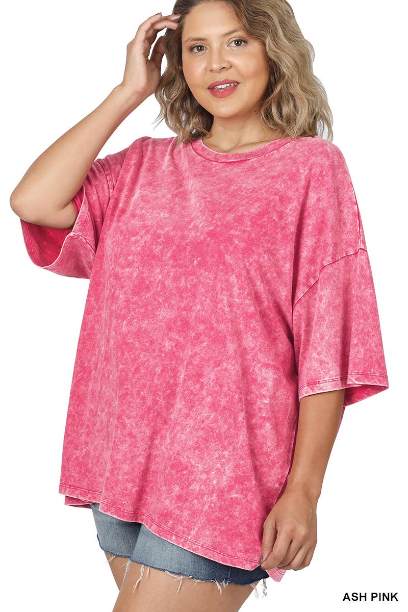 Plus size Washed Cotton Oversized Boyfriend Tee - Zenana
