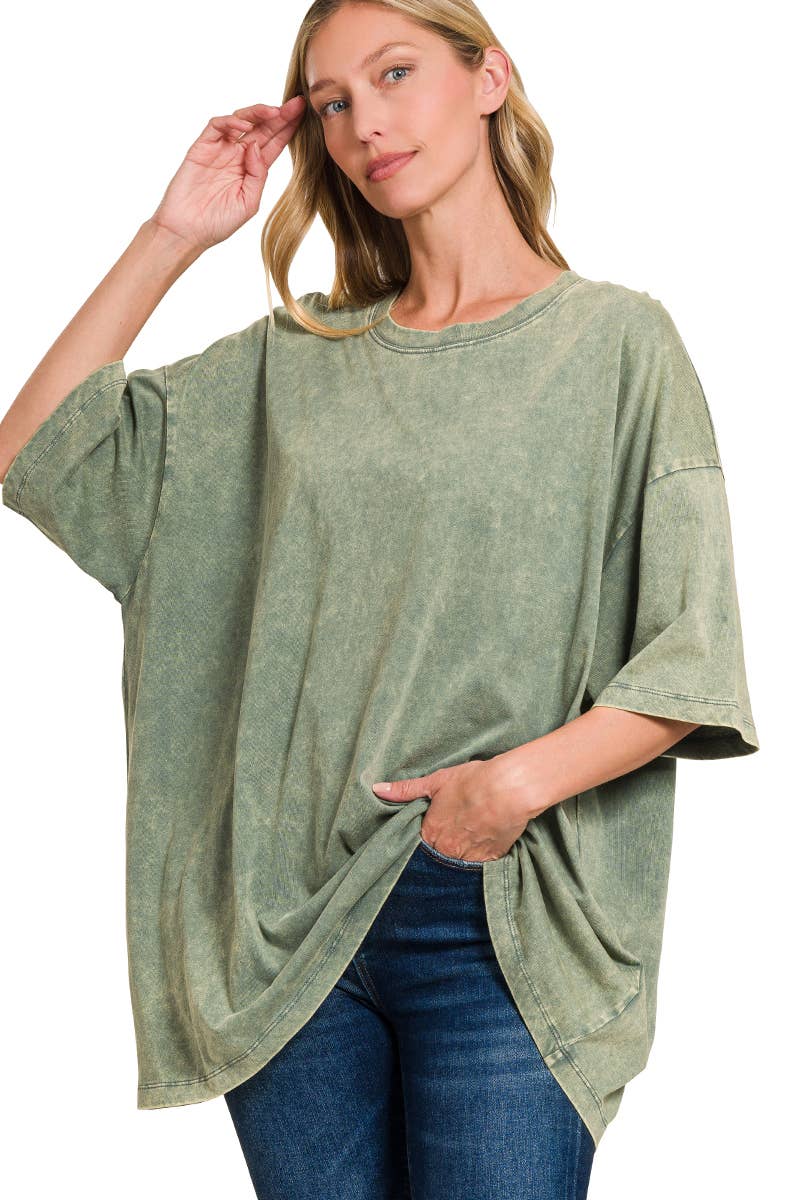 Acid Wash Oversized Cotton Tee - Zenana