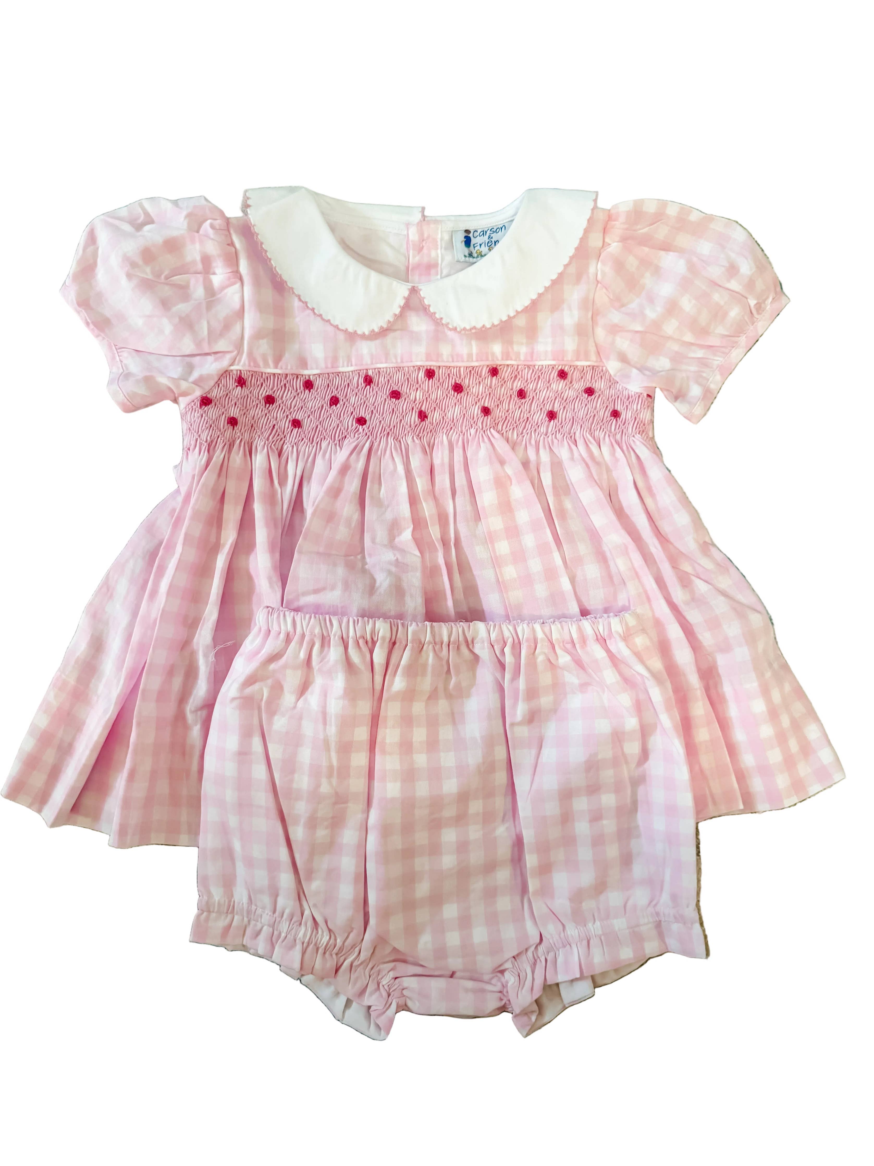 Carson and Friends Girls Gingham Smocked Diaper Set