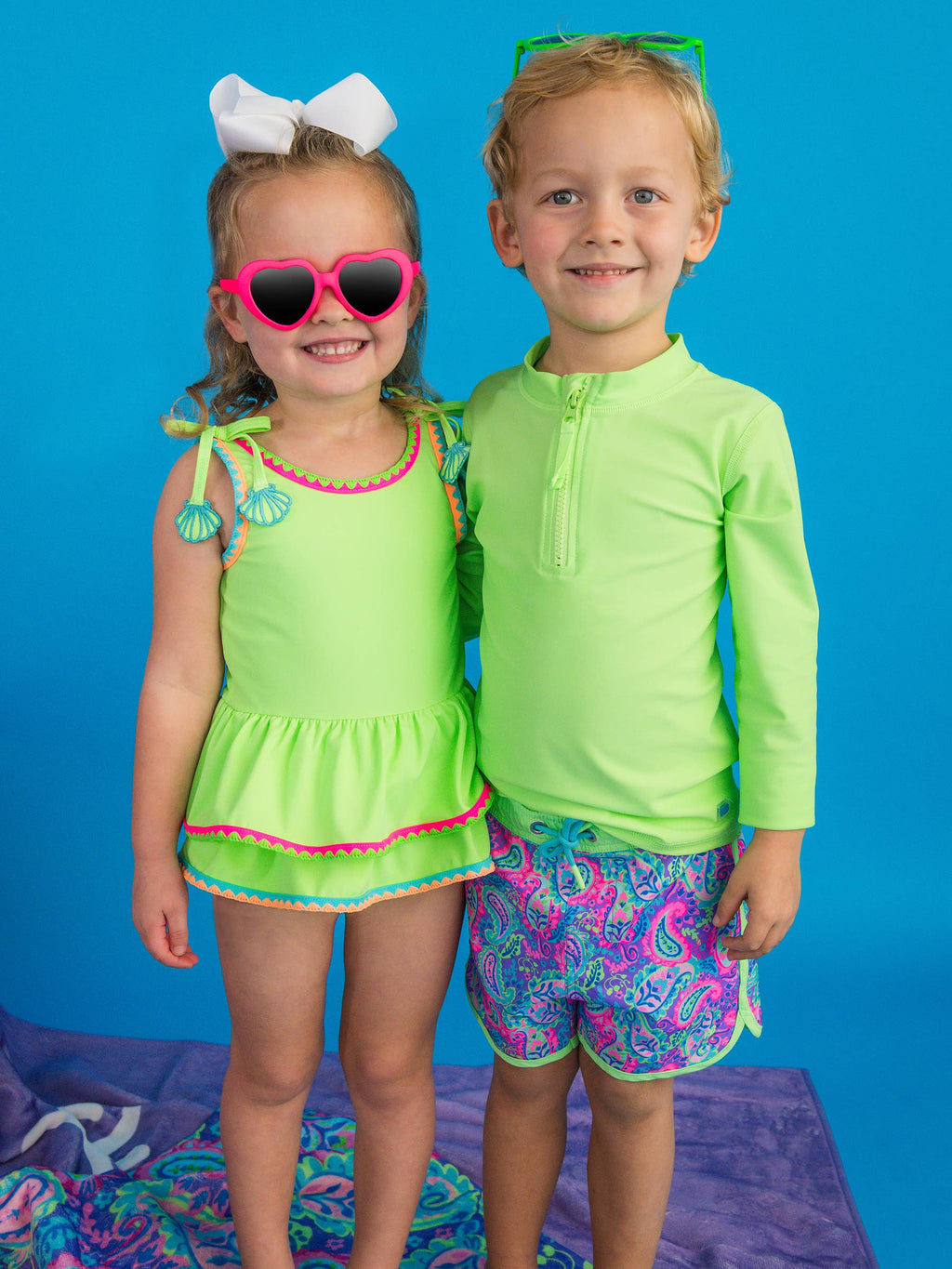 Boys Neon Paisley Pop Performance Hybrid Dolphin Hem Swim Trunks