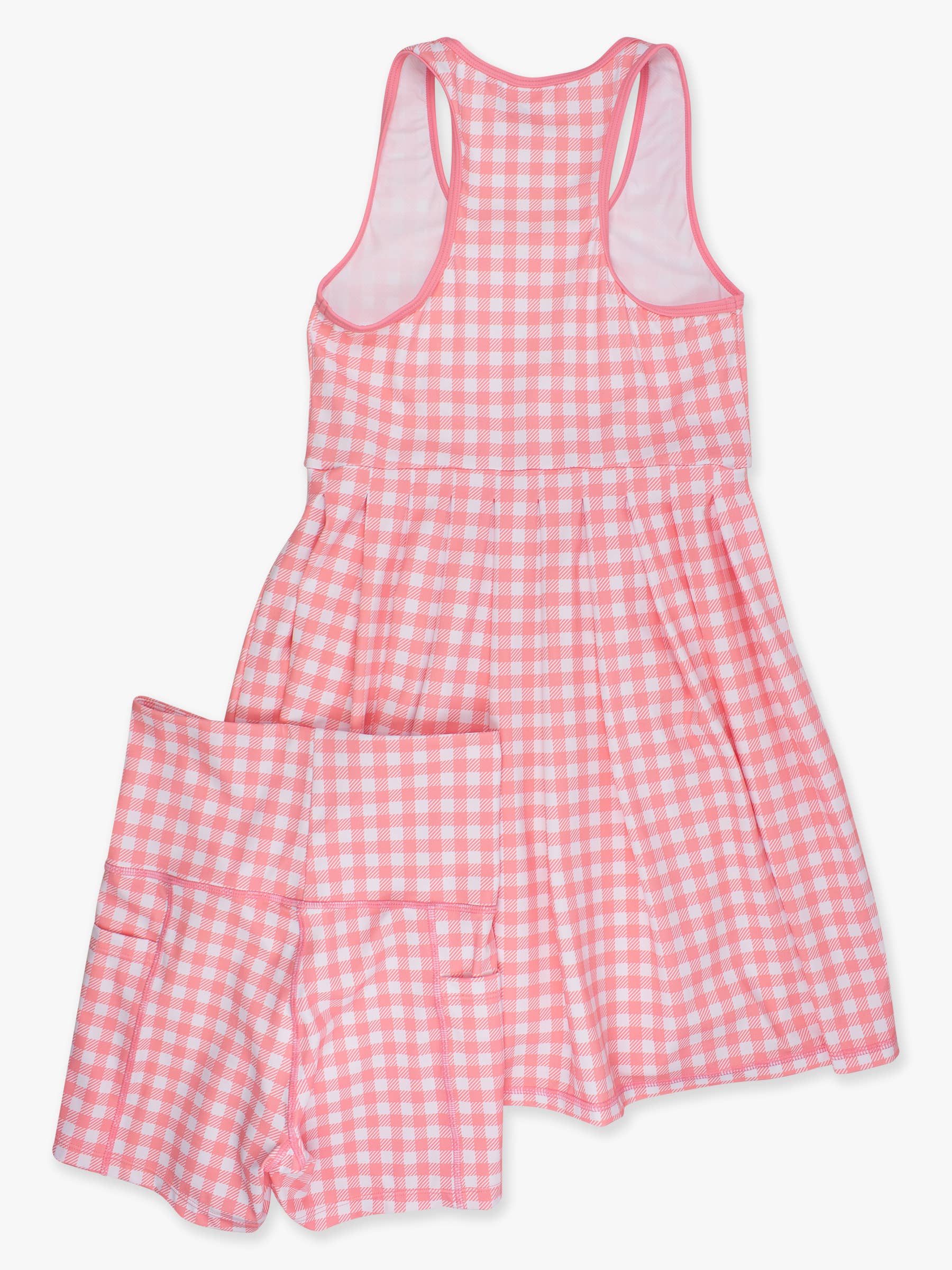 Women's Bubblegum Gingham Pleated Skirt Active Dress & Bike Short Set