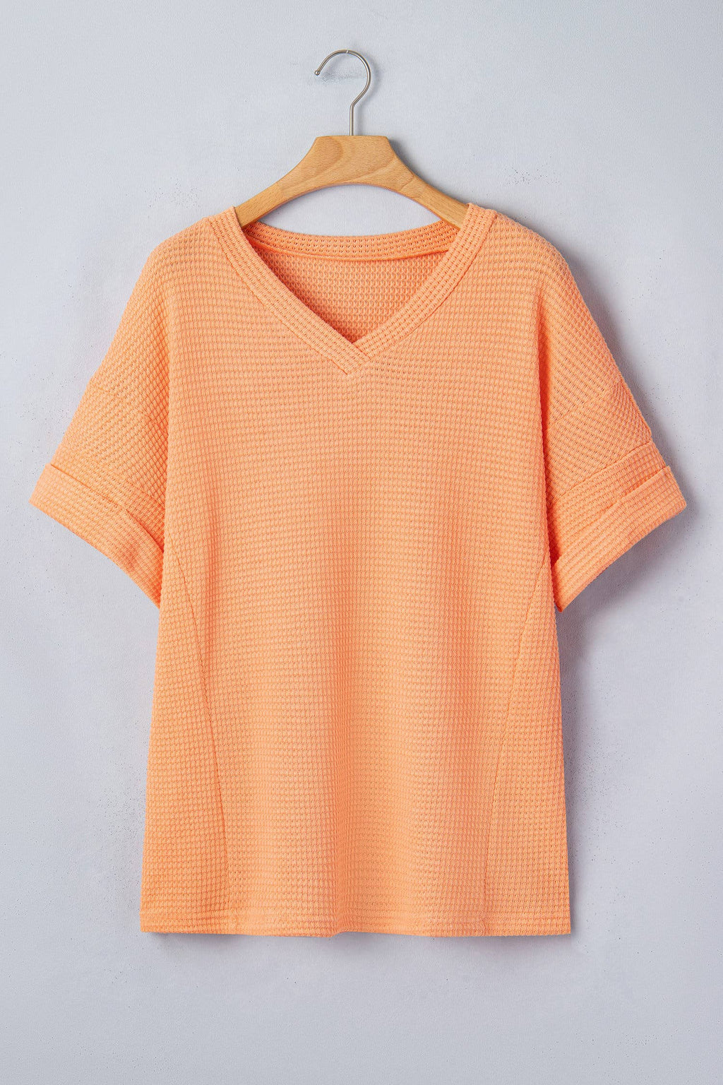 Plus Size Waffle V Neck Short Sleeve Knit Top (S-4X)