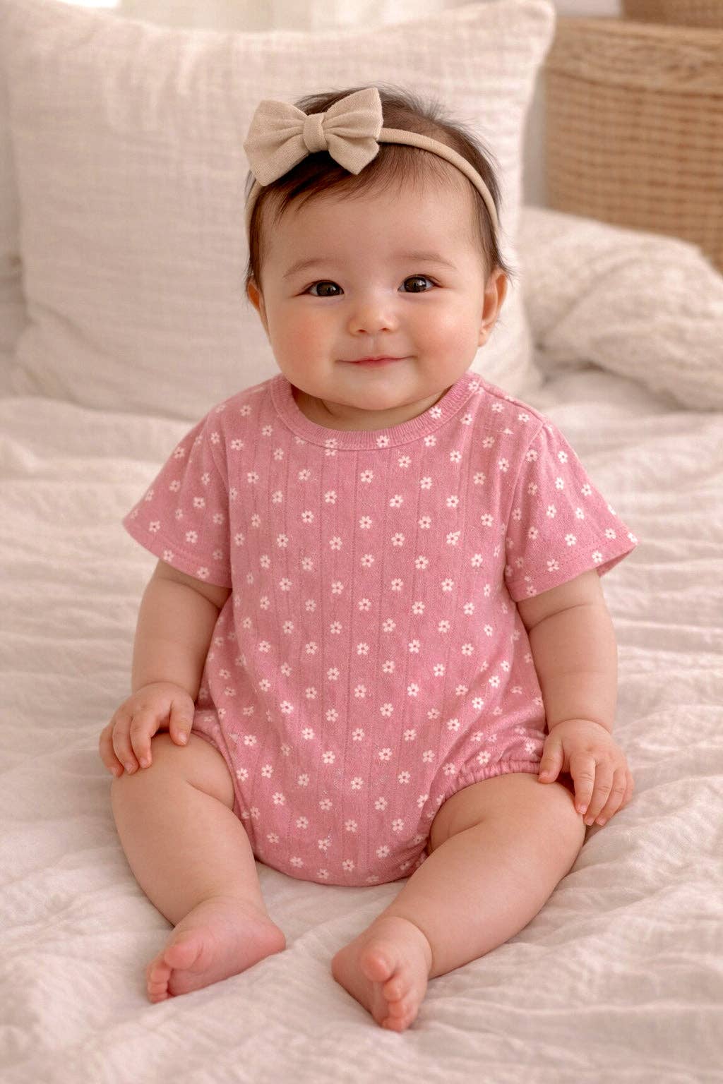 Pink Flower / Organic Pointelle T-Shirt Bubble
