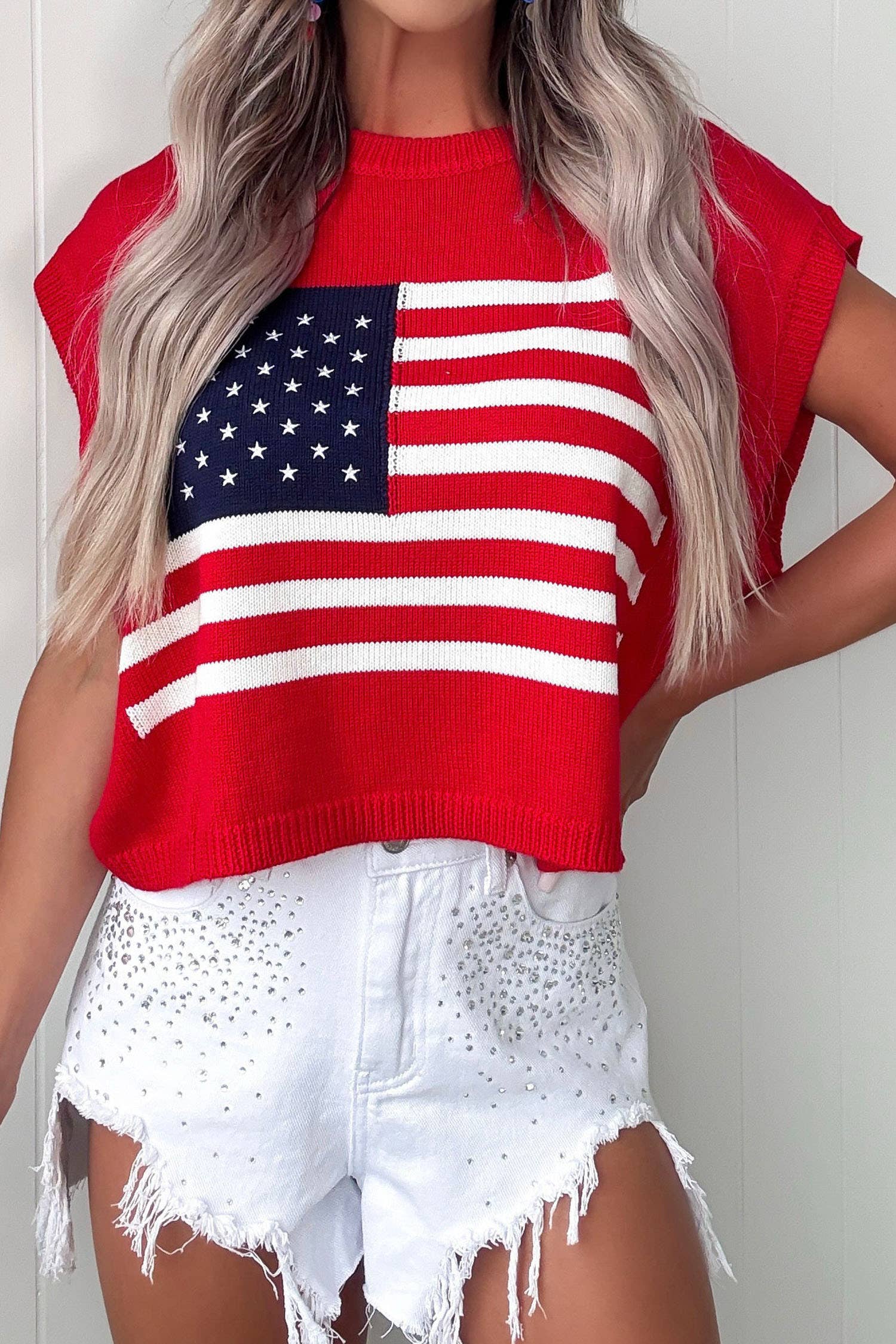 Stars and Stripes Dolman Short Sleeve Sweater (S-XL)