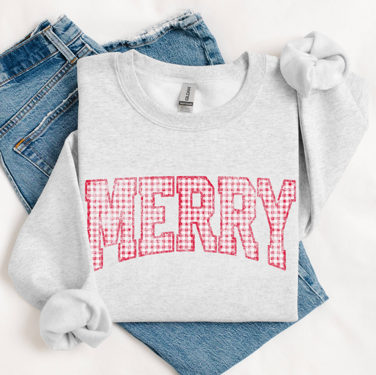 Merry Gingham Sweatshirt | Holiday Graphic Crewneck