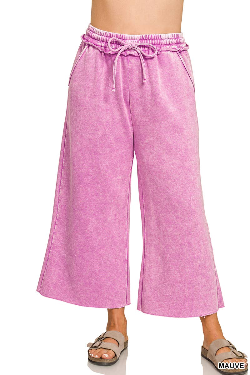 Plus Acid Wash Fleece Palazzo Sweatpants With Pockets Zenana