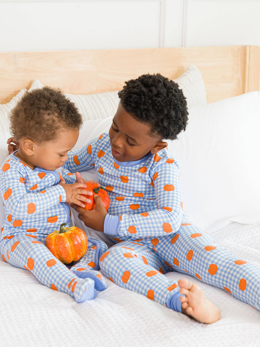 SoftSnooze™ Kids Bamboo Viscose Pumpkin Patch Gingham Long Sleeve Pajama Set