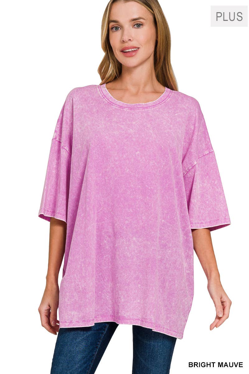 Plus size Washed Cotton Oversized Boyfriend Tee - Zenana