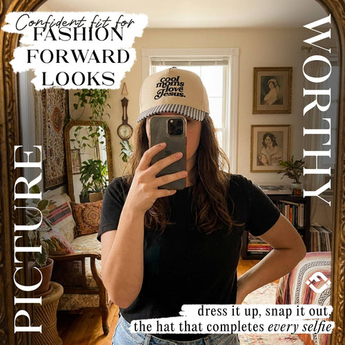 2 Tone Cap: Cool Moms Love Jesus - Gingham Print Beige/Black
