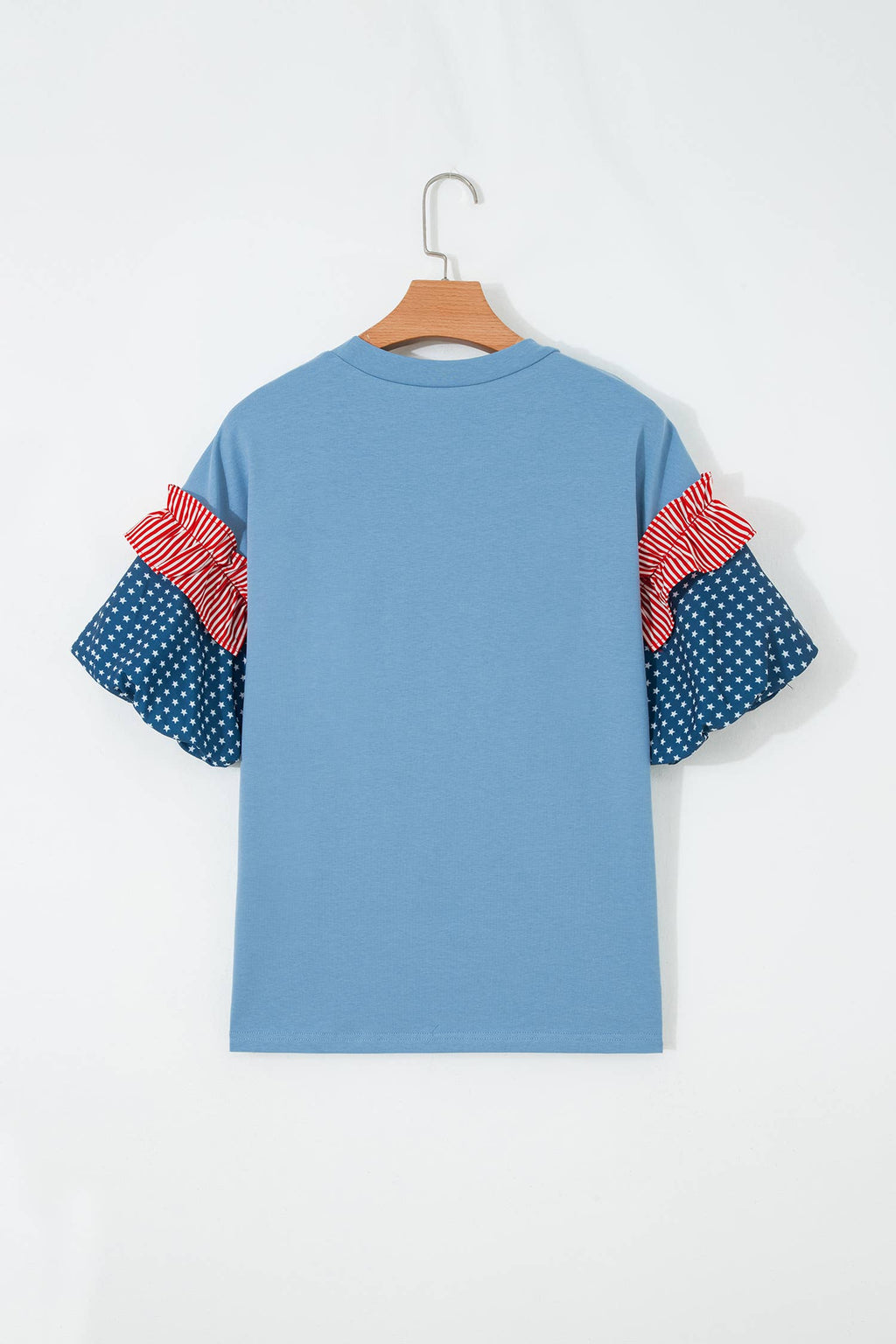 66 Plus Size Stars Stripes Short Puff Sleeve Top (S-4X)