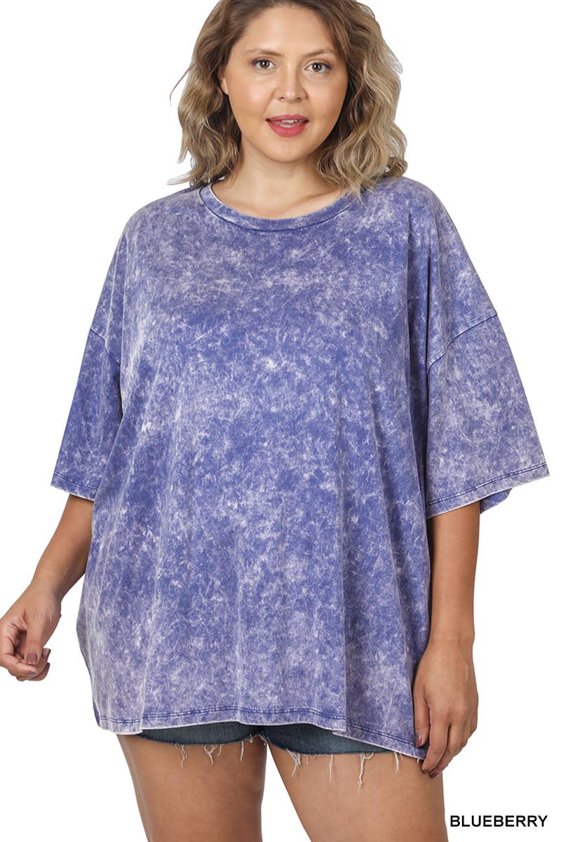 Plus size Washed Cotton Oversized Boyfriend Tee - Zenana