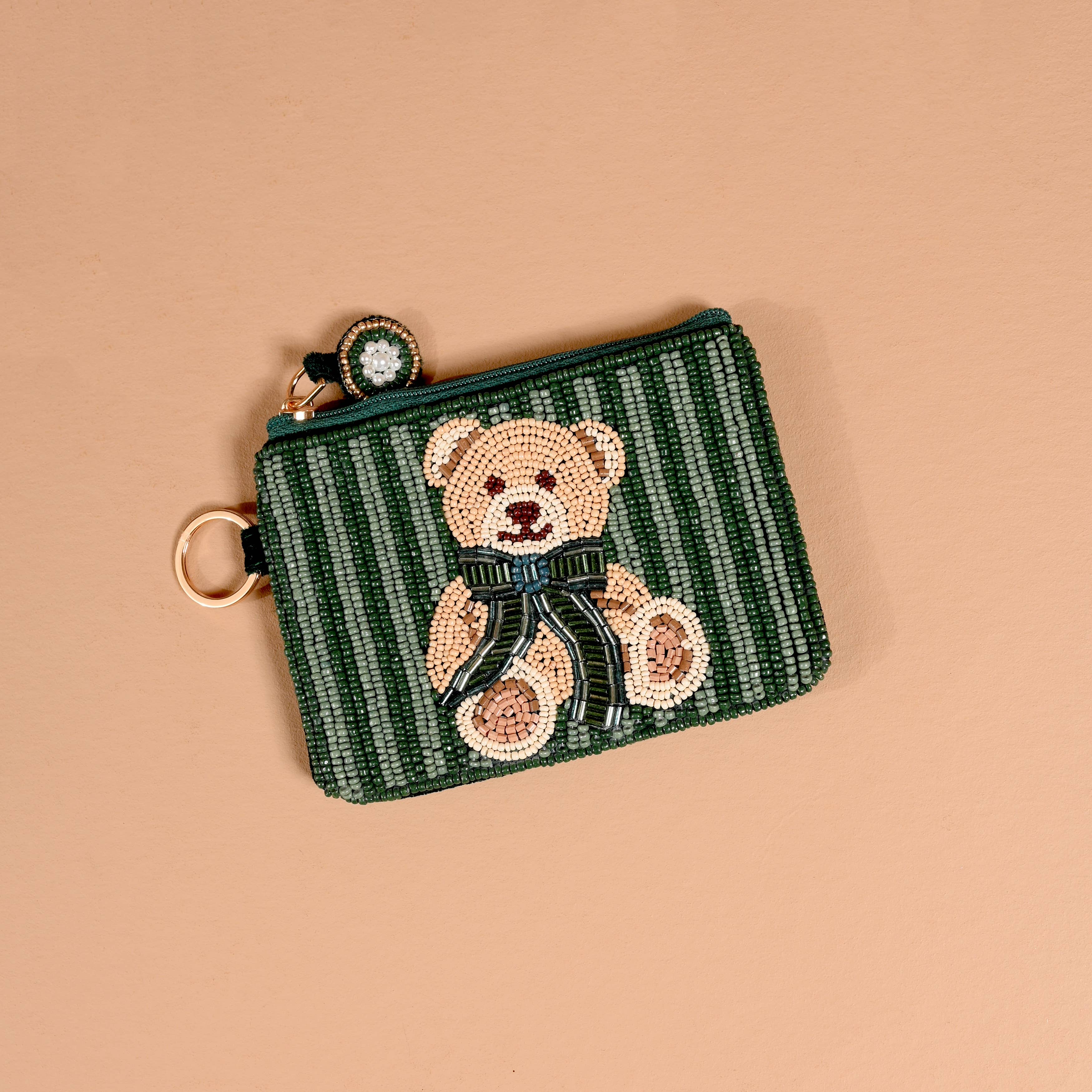 Handcrafted Beaded Pouch-Teddy Bear Theo