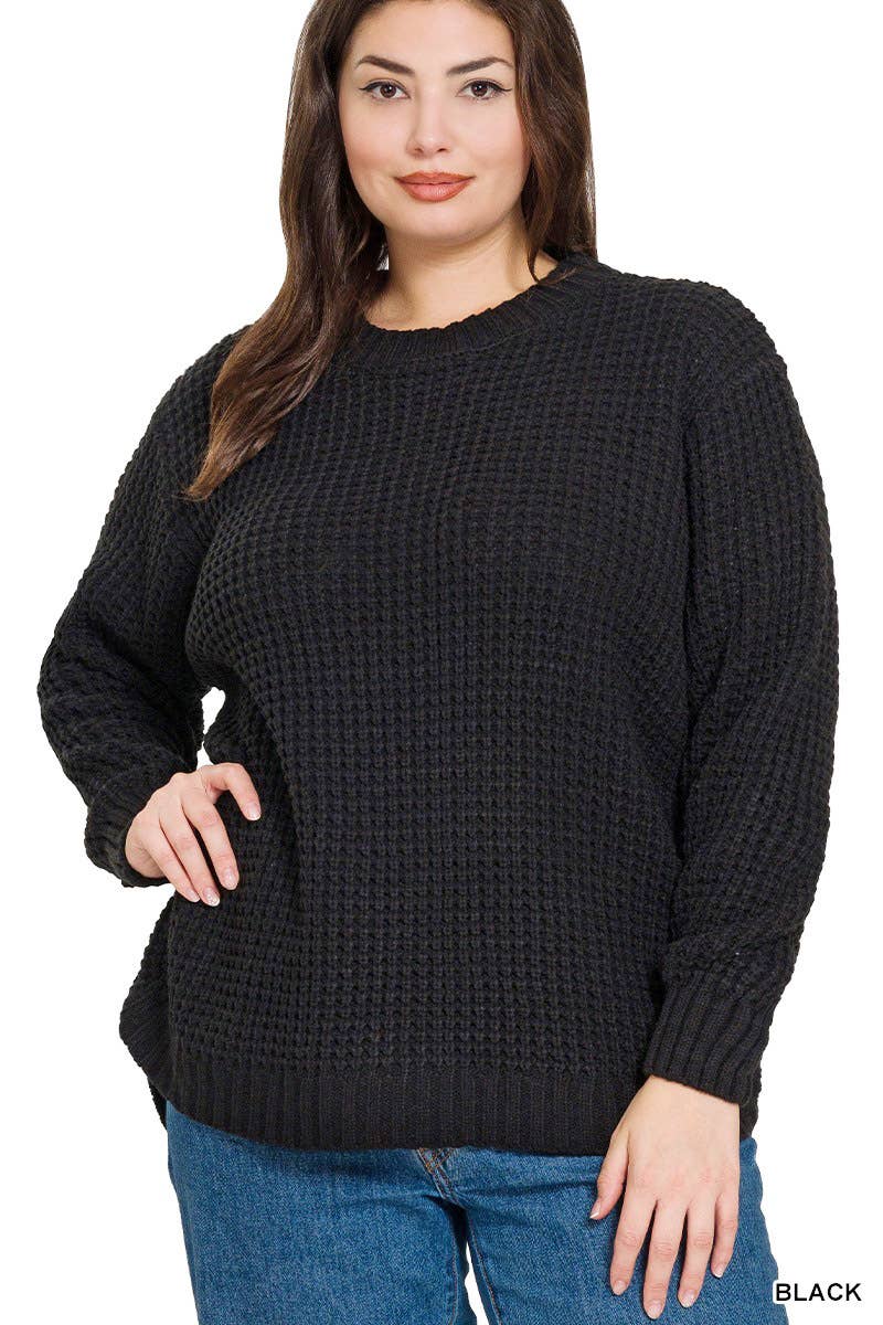 Plus size Zenana Basic Waffle Sweater