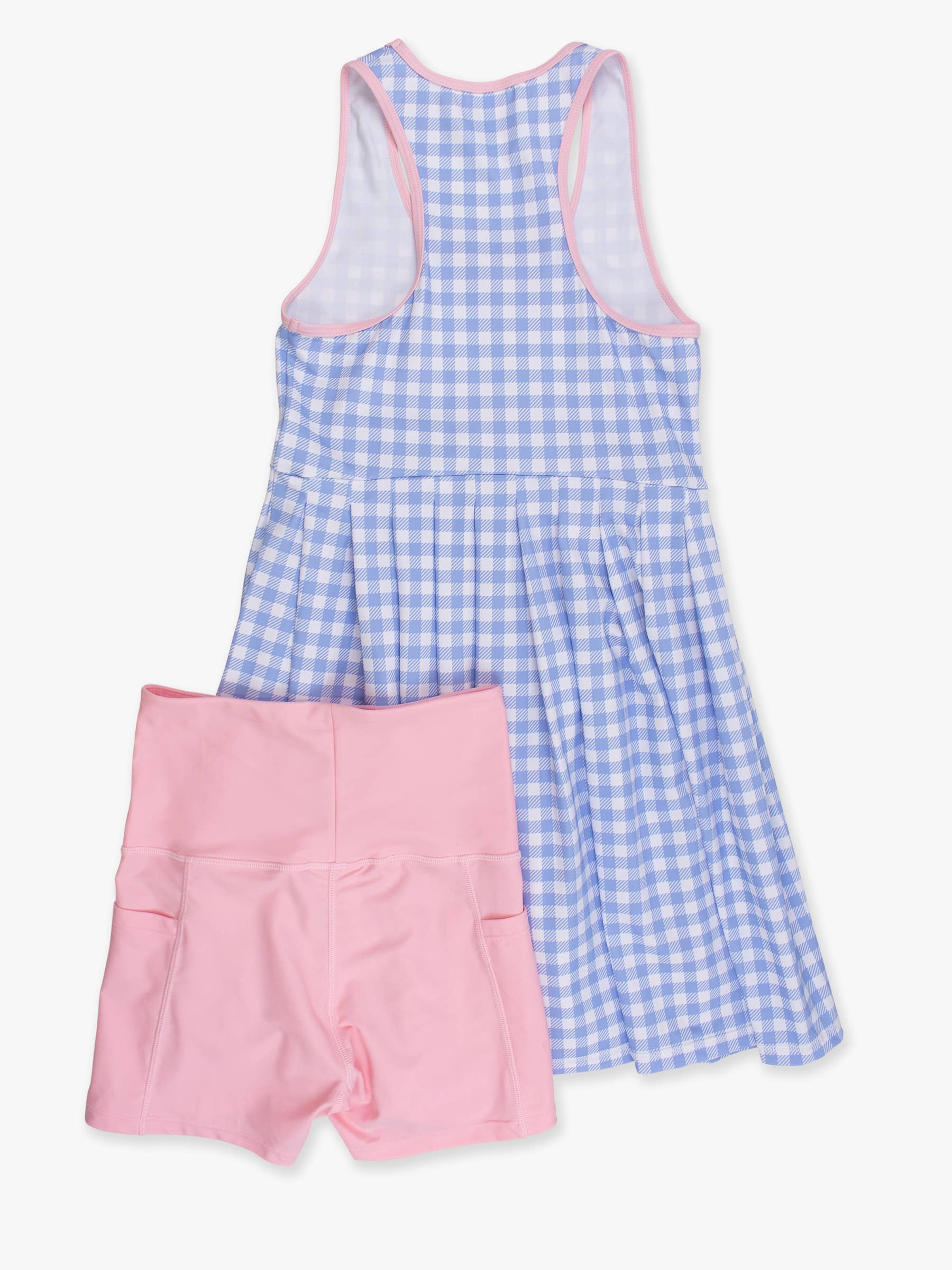 Women's Periwinkle Blue Gingham Pleated Skirt Active Dress & Bike Short Set