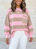 Patch Pocket Split Hem Oversized Long Sleeve Sweatshirt
