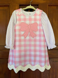 Pink Gingham Bow Dress & Bitty Dot Long Sleeve Top