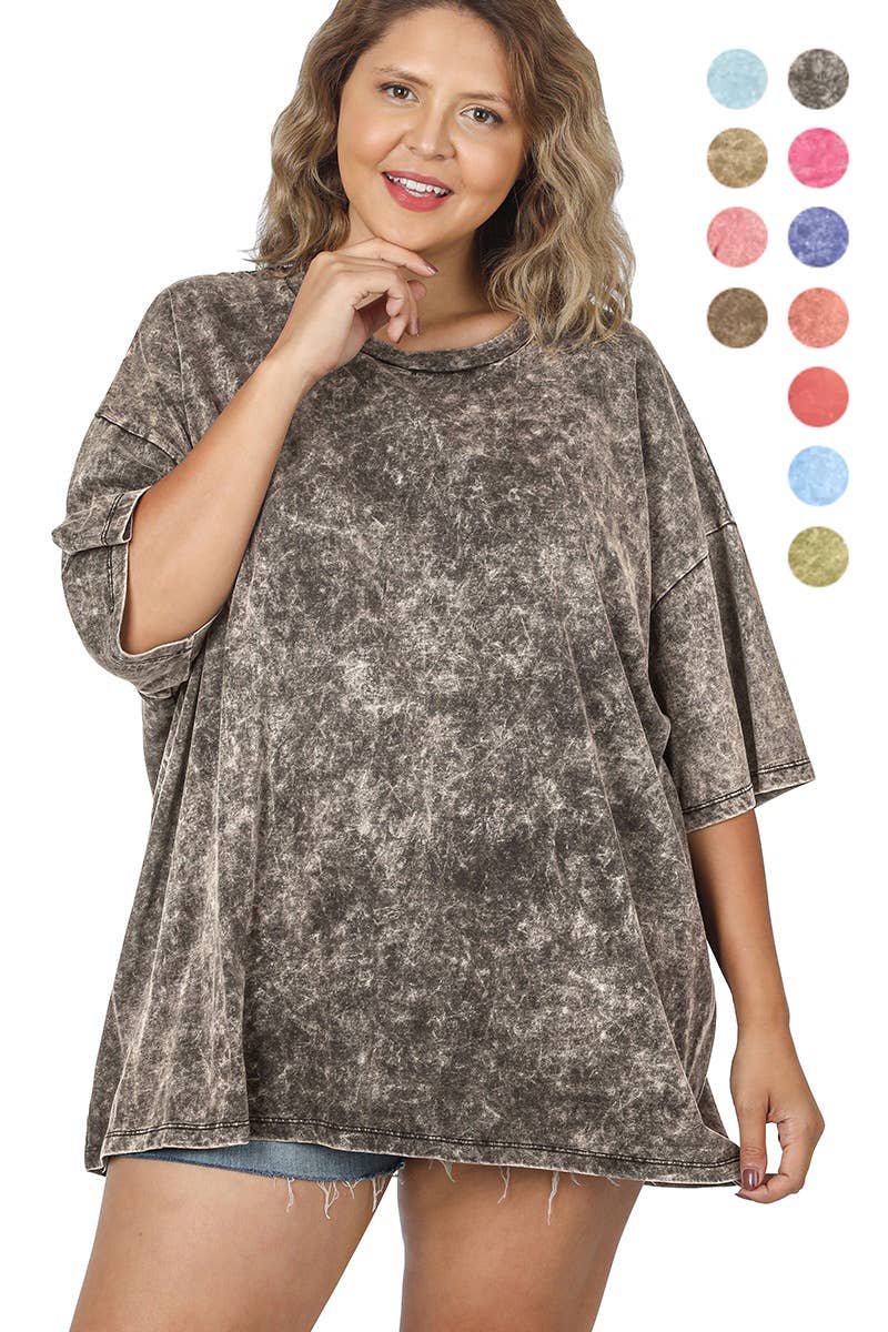 Plus size Washed Cotton Oversized Boyfriend Tee - Zenana