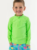 Boys Neon Honeydew Long Sleeve Zipper Rash Guard