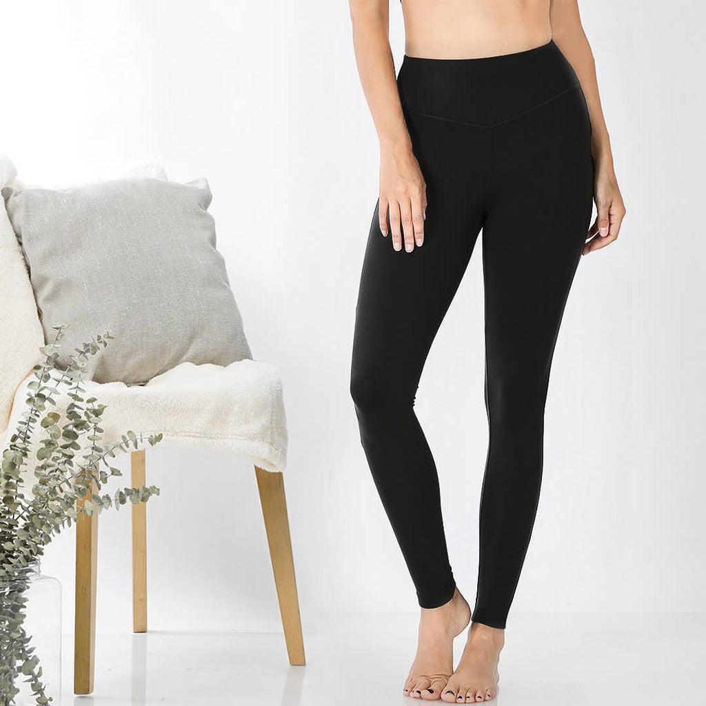 Microfiber Soft Waistband Full Length Leggings - Zenana