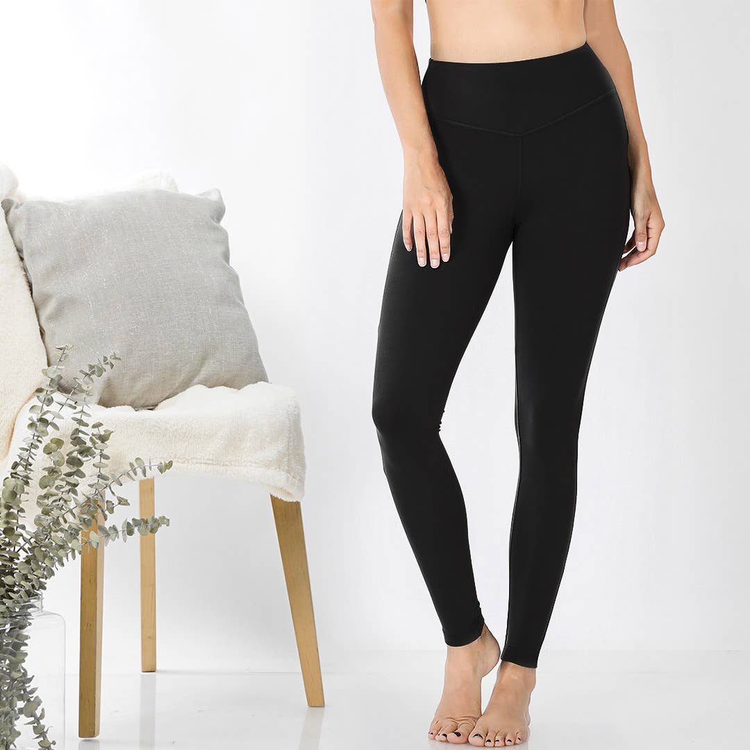 Microfiber Soft Waistband Full Length Leggings - Zenana
