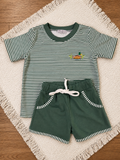 Green Duck Stripe Embroidered Short Set