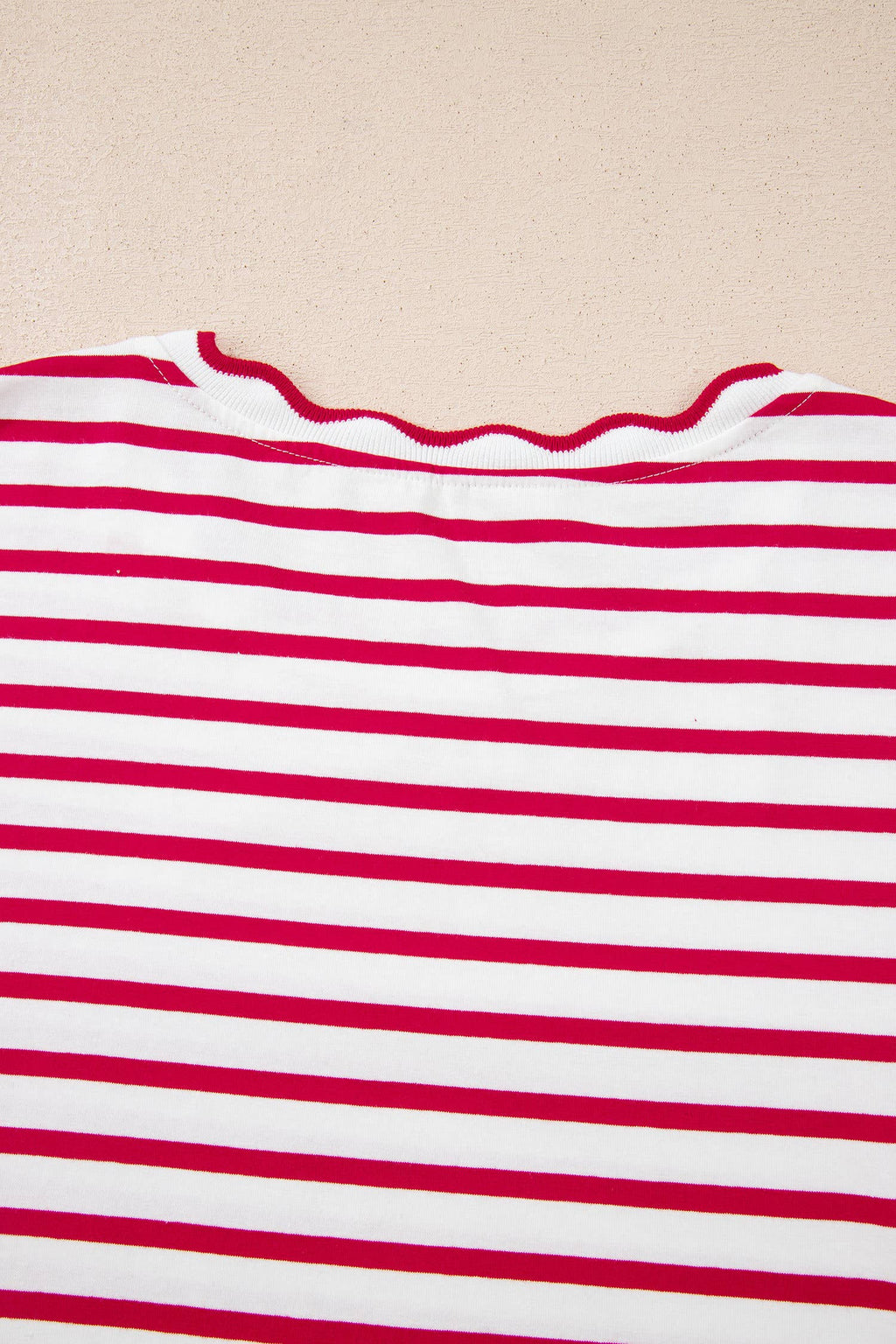 Stripe Scalloped Trim Round Neck T Shirt