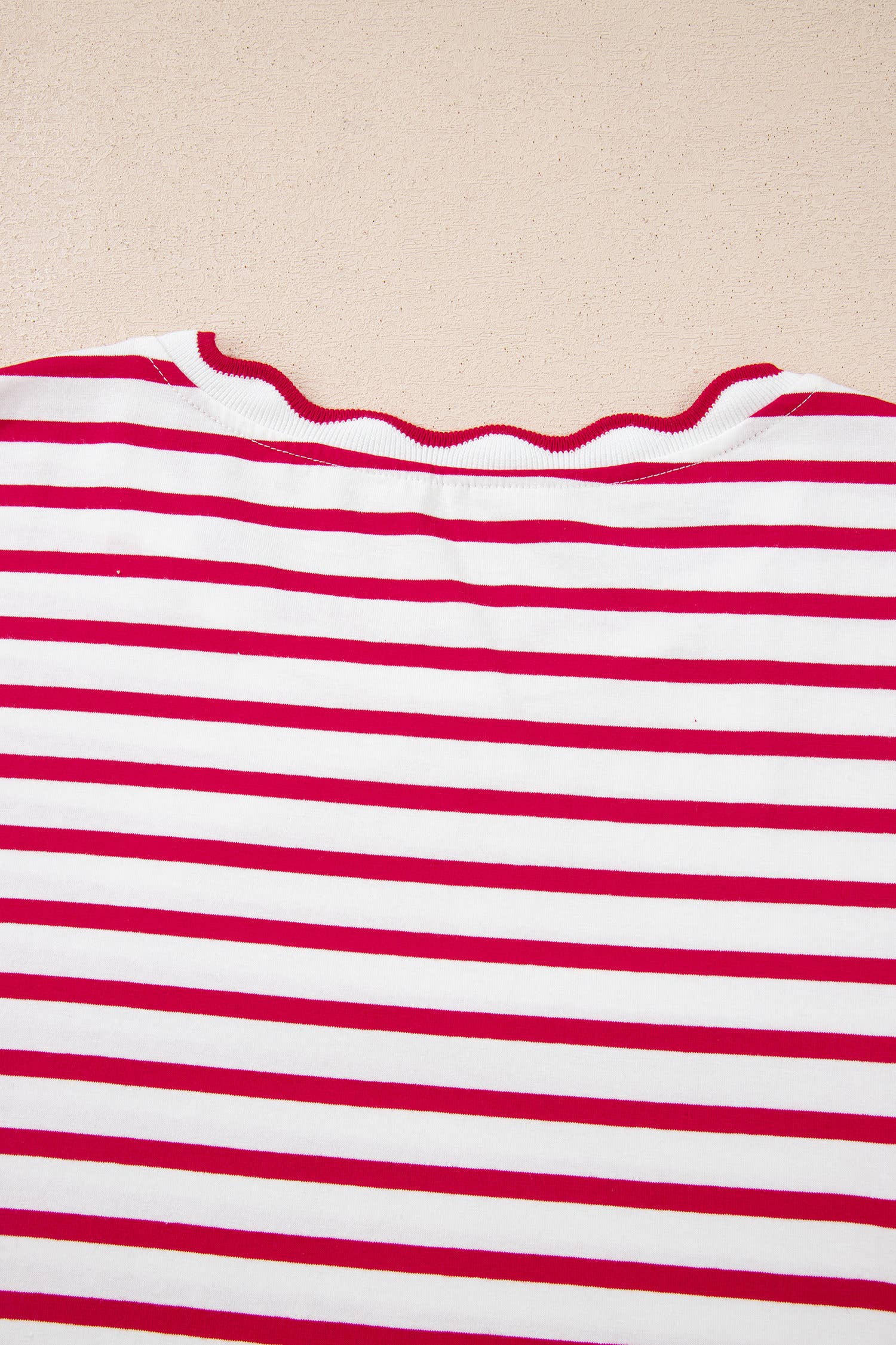 Stripe Scalloped Trim Round Neck T Shirt