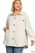 Plus Oversized Basic Fleece Shacket w/ Side pockets Zenana
