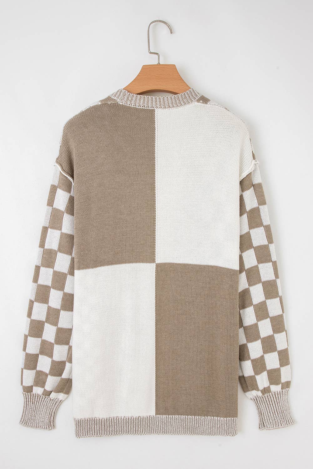 Checkered Open Front Drop Shoulder Cardigan (S-4X)