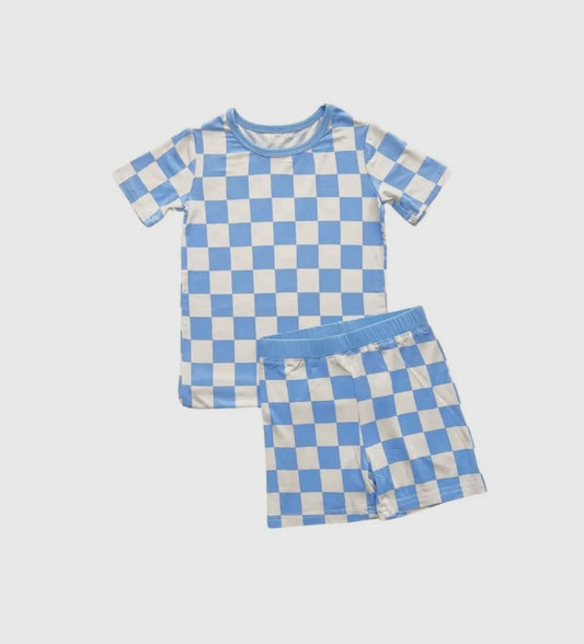 Blue checkered bamboo pjs