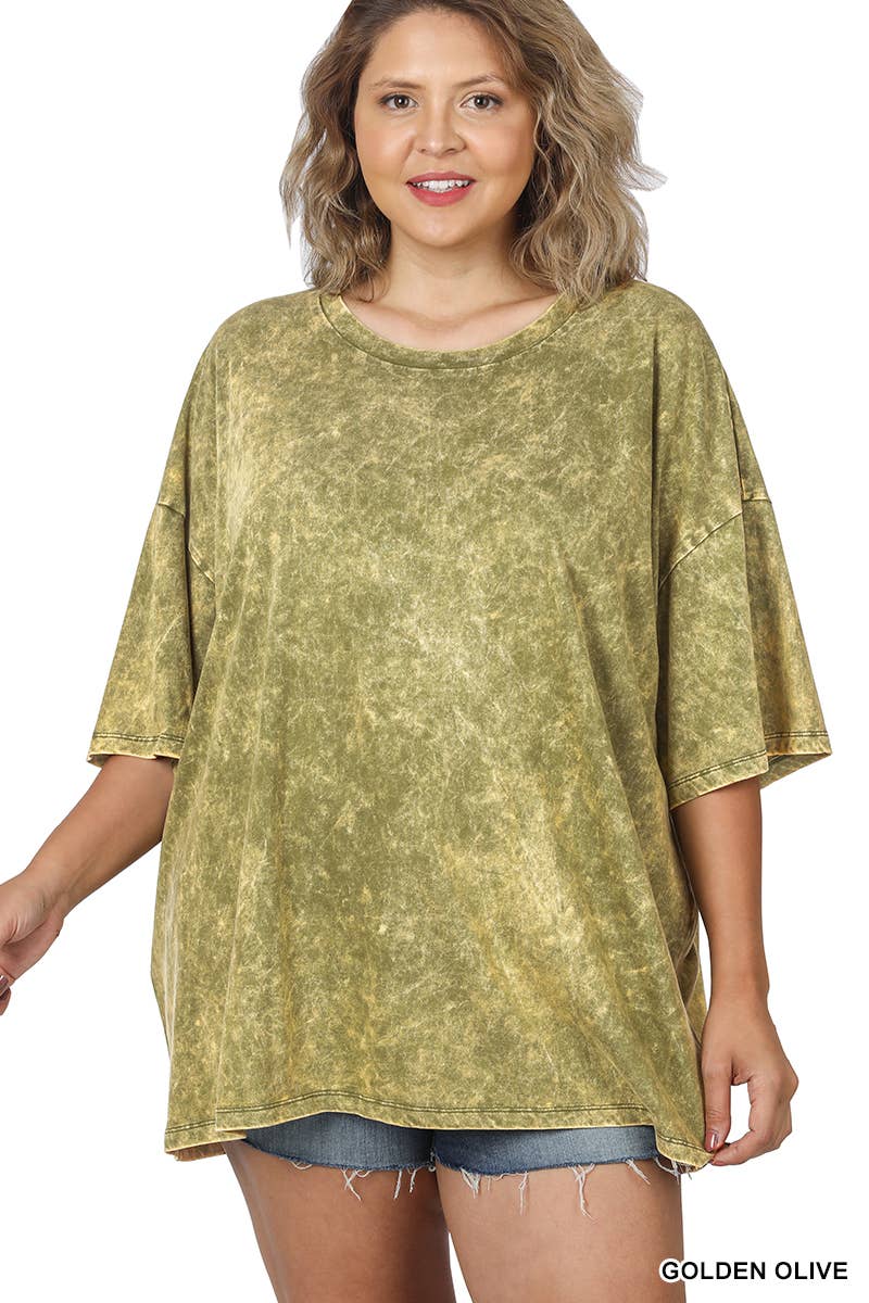 Plus size Washed Cotton Oversized Boyfriend Tee - Zenana