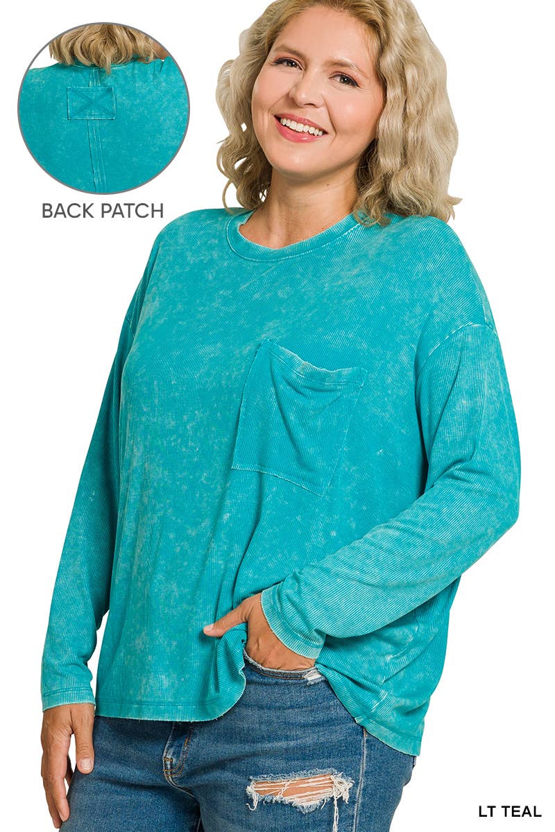 Plus Washed Ribbed Dolman Sleeve Round Neck Top - Zenana