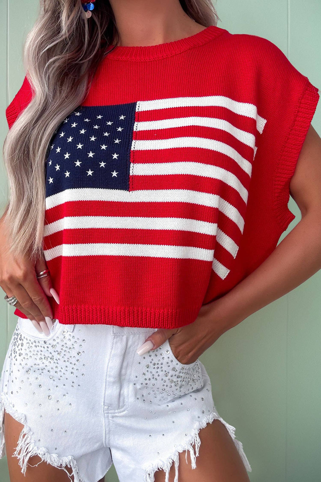 Stars and Stripes Dolman Short Sleeve Sweater (S-XL)