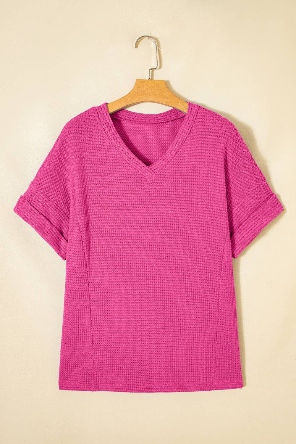 Plus Size Waffle V Neck Short Sleeve Knit Top (S-4X)